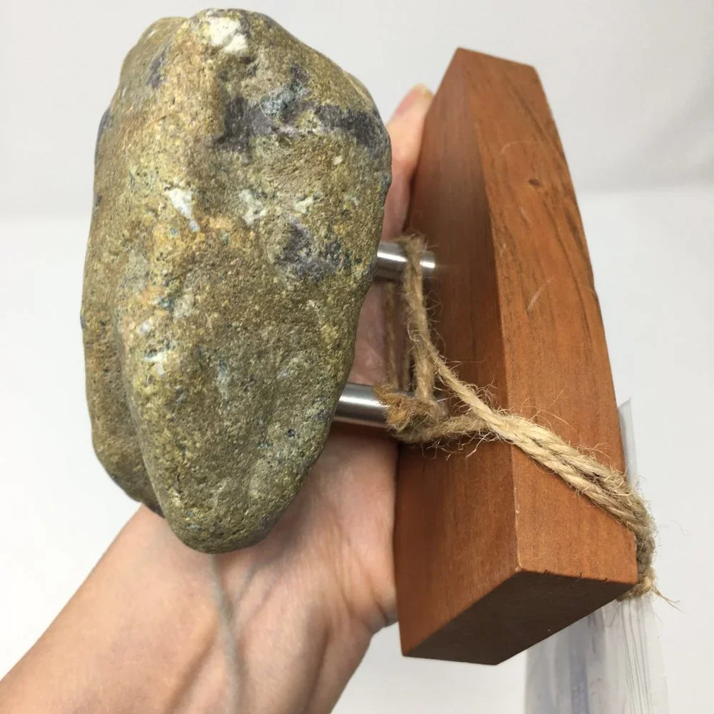 Sea Stones Coast Hook Natural Stone Coat Towel Hook on Cherry Wood Backplate